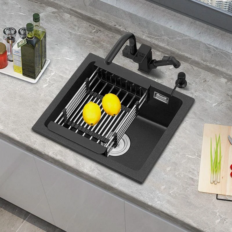 Black Quartz Sink Drop-In Kitchen Sink with with Drain Assembly -Bathlova