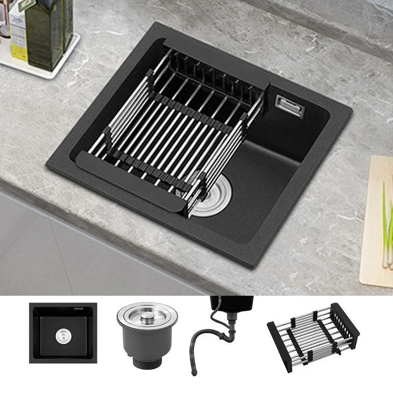 Black Quartz Sink Drop-In Kitchen Sink with with Drain Assembly -Bathlova