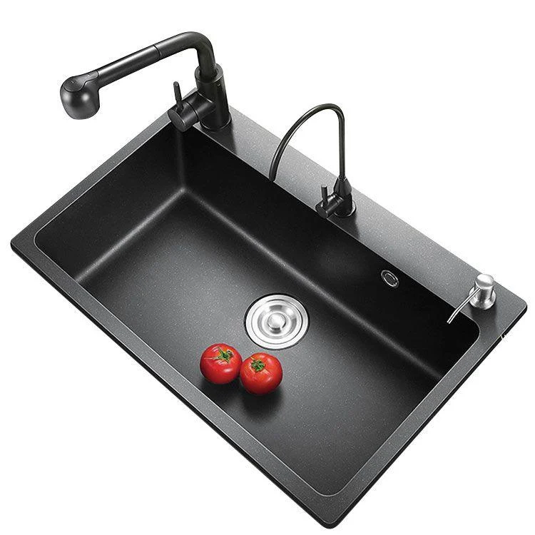 Black Quartz Sink Overflow Hole Detail Overflow Hole Kitchen Sink with Tap -Bathlova