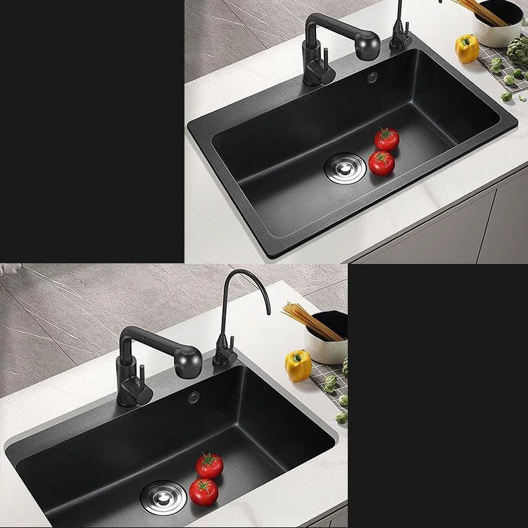 Black Quartz Sink Overflow Hole Detail Overflow Hole Kitchen Sink with Tap -Bathlova