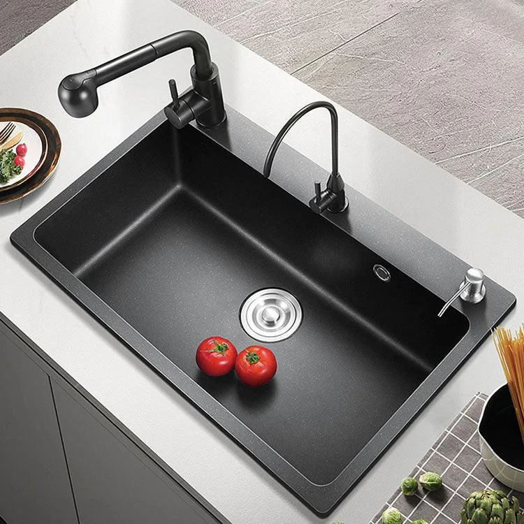 Black Quartz Sink Overflow Hole Detail Overflow Hole Kitchen Sink with Tap -Bathlova