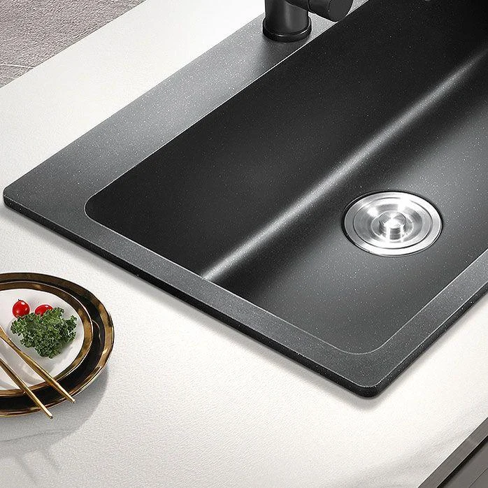 Black Quartz Sink Overflow Hole Detail Overflow Hole Kitchen Sink with Tap -Bathlova