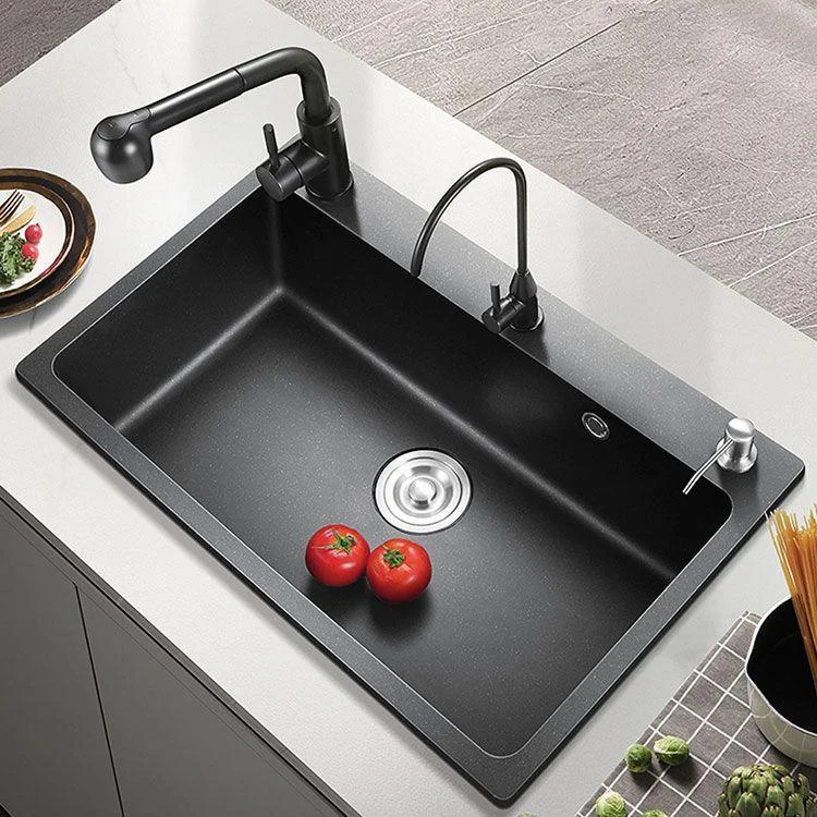 Black Quartz Sink Overflow Hole Detail Overflow Hole Kitchen Sink with Tap -Bathlova