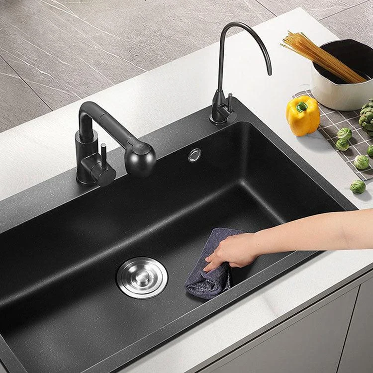 Black Quartz Sink Overflow Hole Detail Overflow Hole Kitchen Sink with Tap -Bathlova