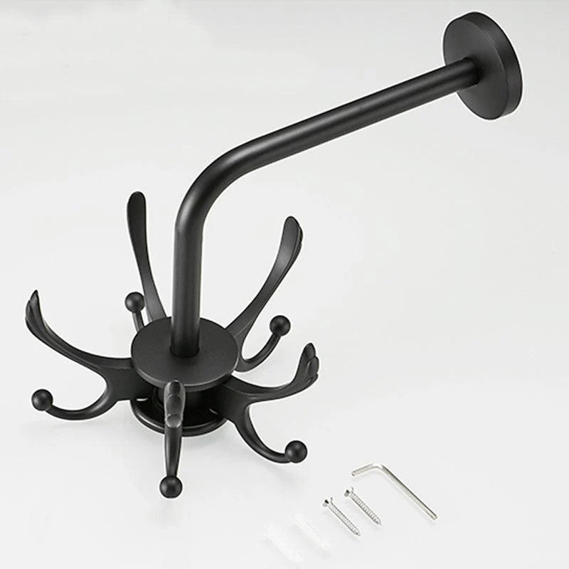 Black Rotating Bathroom Hanger Movable Hooks Coat Rack Robe Hook -Bathlova