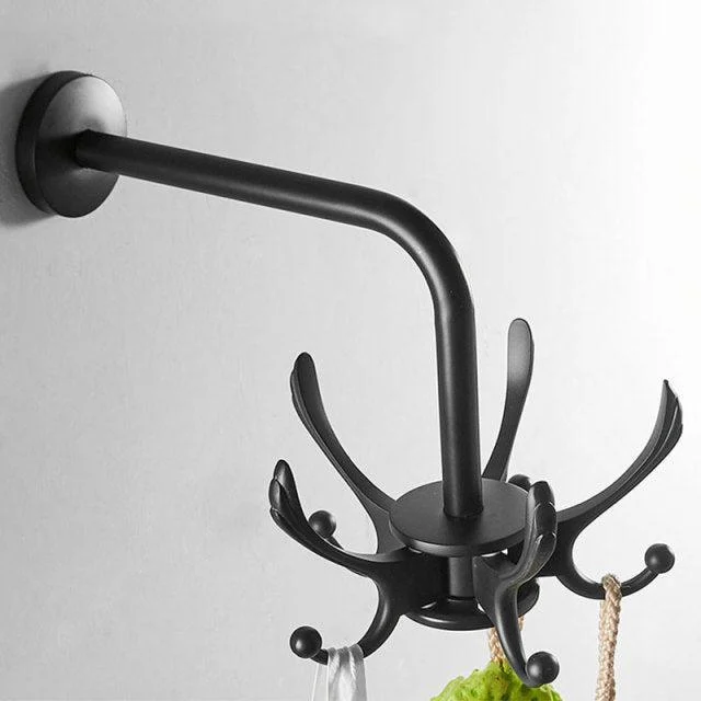 Black Rotating Bathroom Hanger Movable Hooks Coat Rack Robe Hook -Bathlova