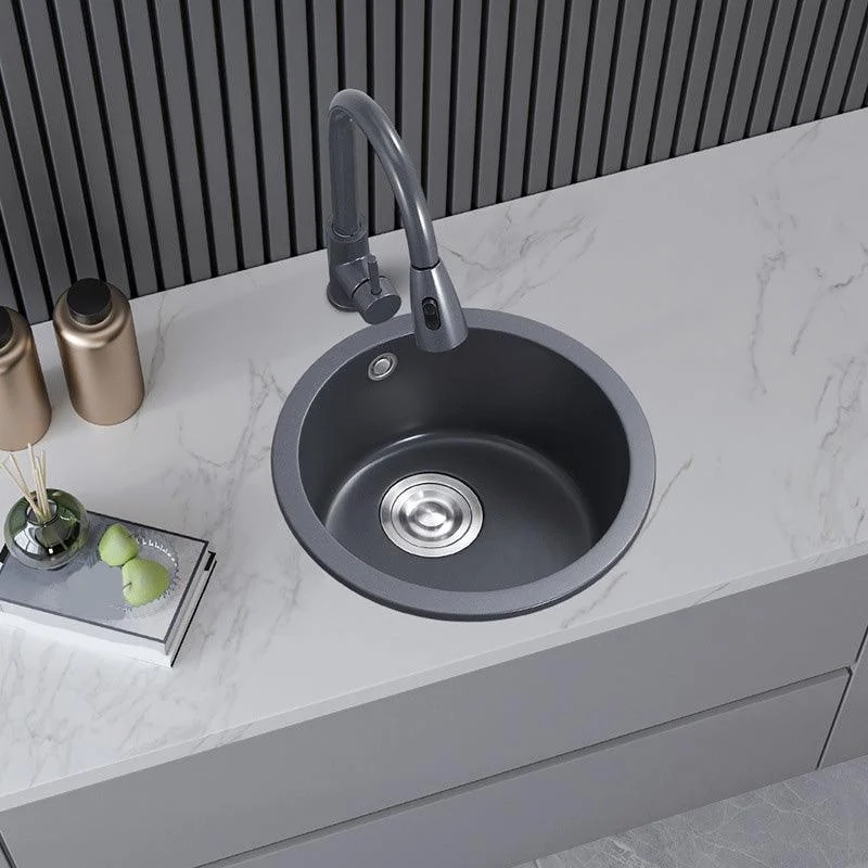 Black Round Kitchen Sink Contemporary Drop-In 1 Holes Single Bowl Sink -Bathlova