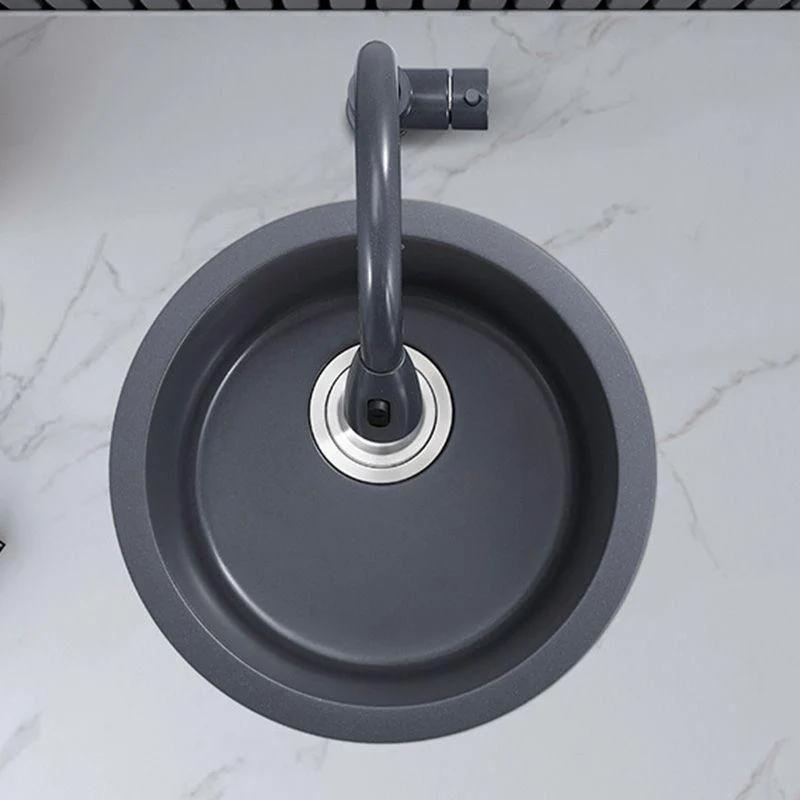 Black Round Kitchen Sink Contemporary Drop-In 1 Holes Single Bowl Sink -Bathlova