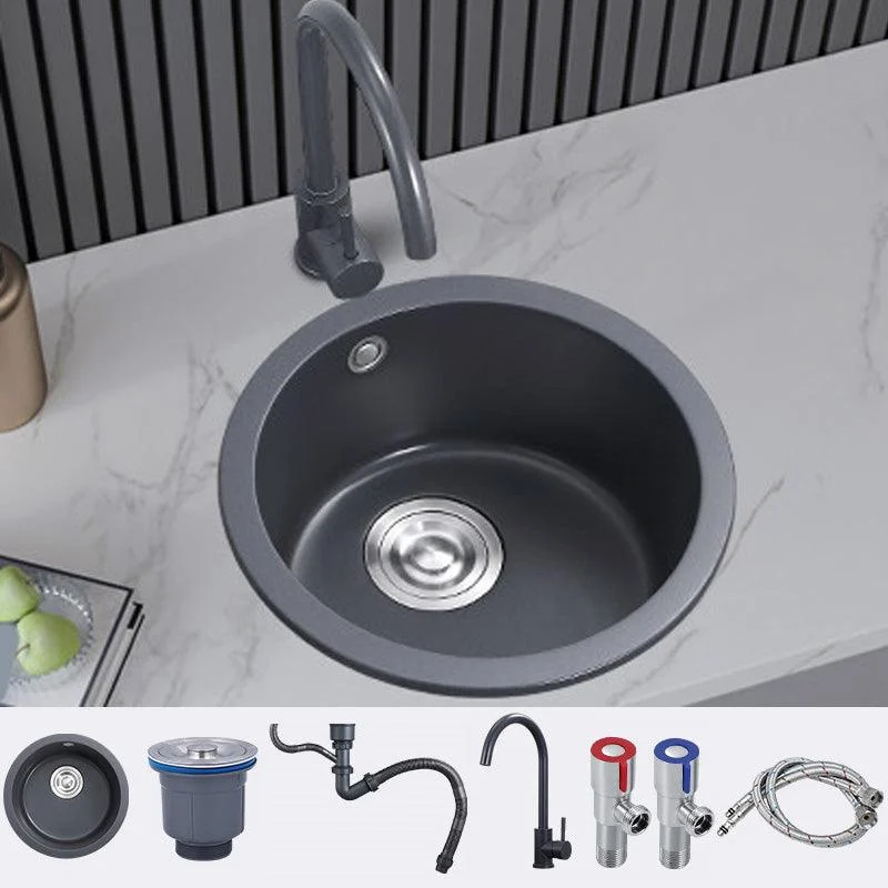 Black Round Kitchen Sink Contemporary Drop-In 1 Holes Single Bowl Sink -Bathlova