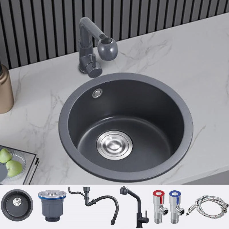 Black Round Kitchen Sink Contemporary Drop-In 1 Holes Single Bowl Sink -Bathlova