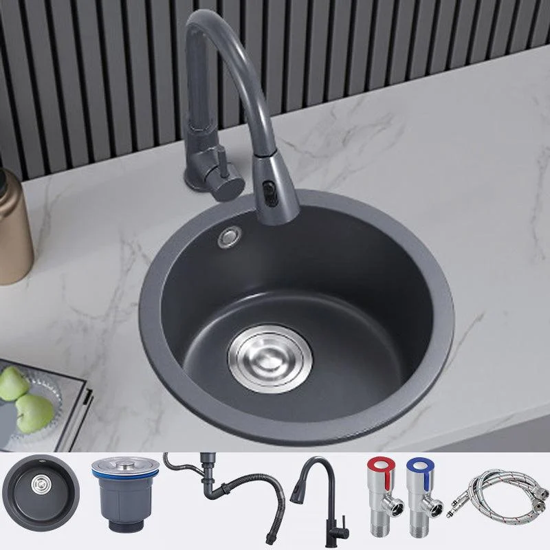 Black Round Kitchen Sink Contemporary Drop-In 1 Holes Single Bowl Sink -Bathlova