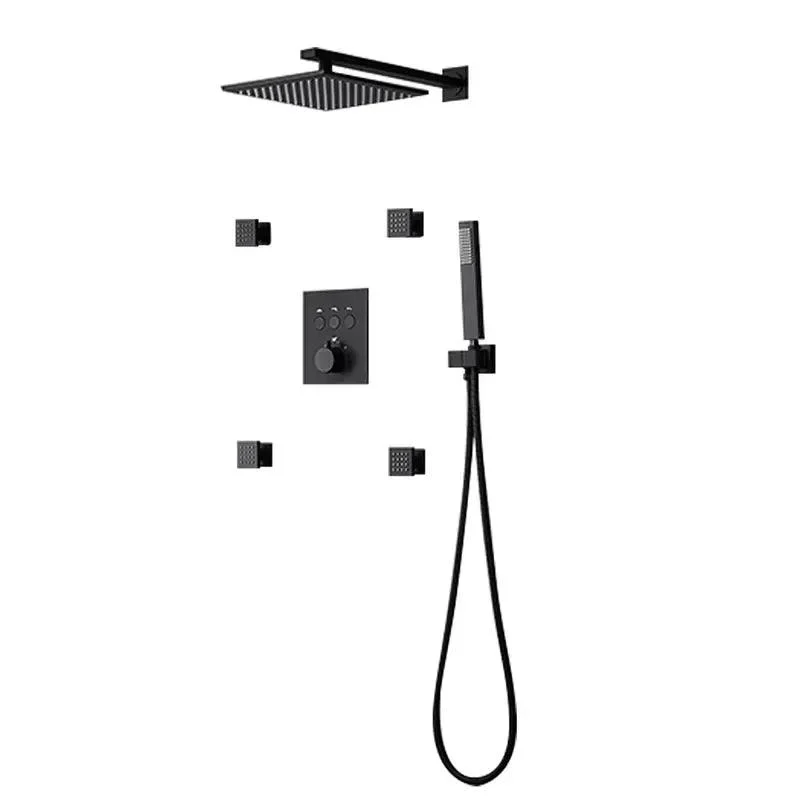 Black Shower Head Thermostatic Shower System with Handheld Shower & 4Body Sprays -Bathlova