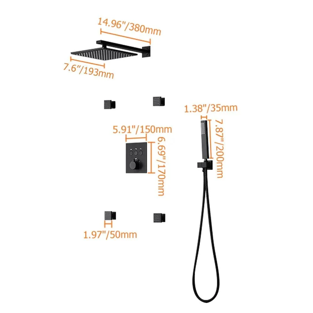 Black Shower Head Thermostatic Shower System with Handheld Shower & 4Body Sprays -Bathlova