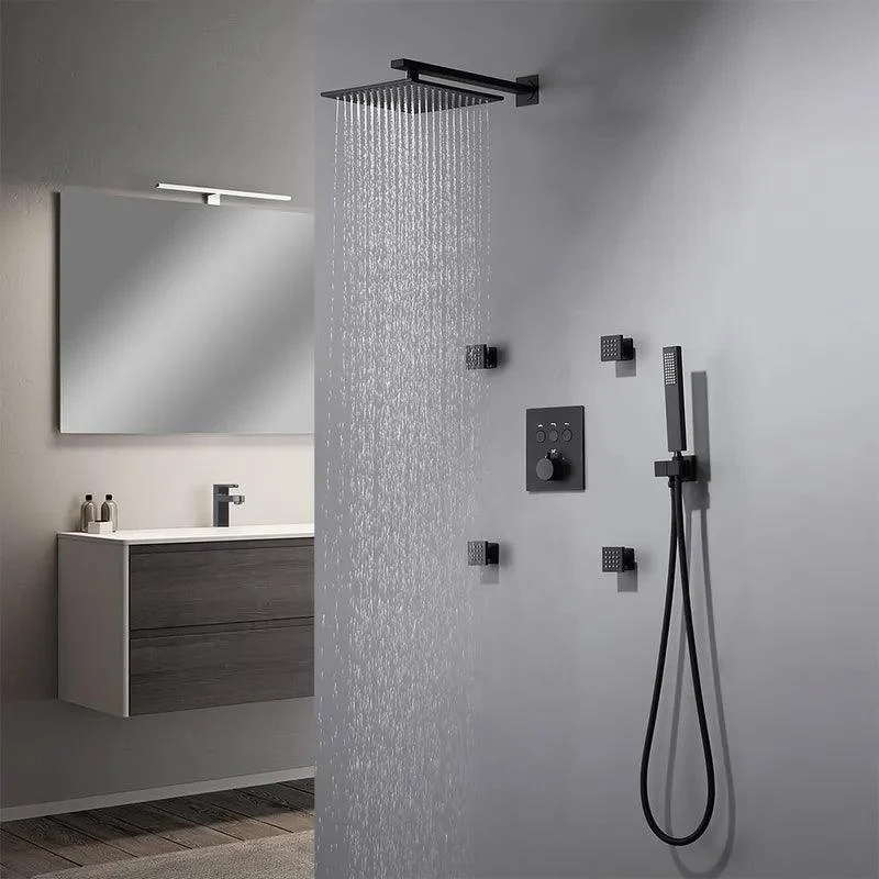 Black Shower Head Thermostatic Shower System with Handheld Shower & 4Body Sprays -Bathlova