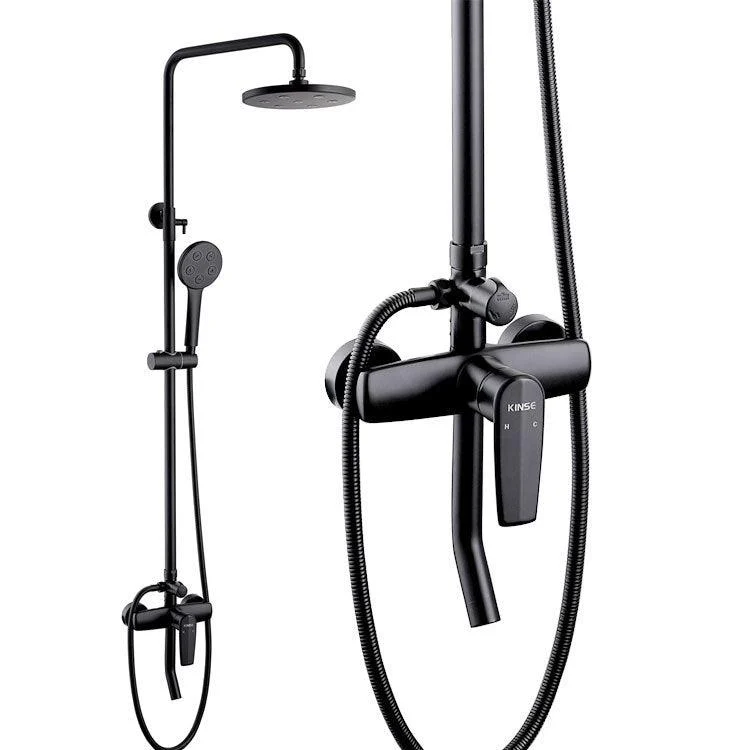 Black Shower Set Round Swivel Tap Lever Handle Two Shower Head Shower System -Bathlova