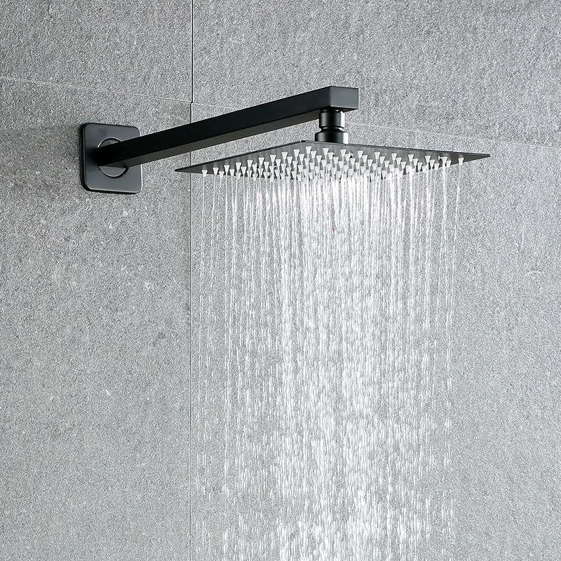 Black Square Fixed Shower Head Modern Style Wall-Mount Showerhead -Bathlova