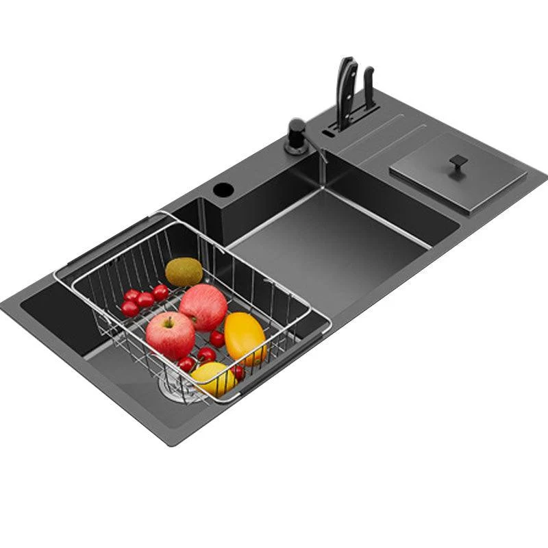 Black Stainless Steel Kitchen Sink 2 Holes Sink with Basket Strainer -Bathlova