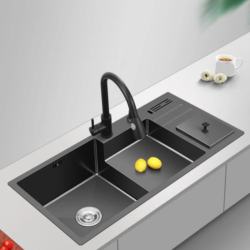 Black Stainless Steel Kitchen Sink 2 Holes Sink with Basket Strainer -Bathlova