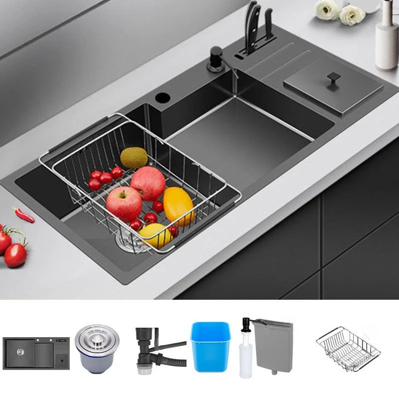 Black Stainless Steel Kitchen Sink 2 Holes Sink with Basket Strainer -Bathlova