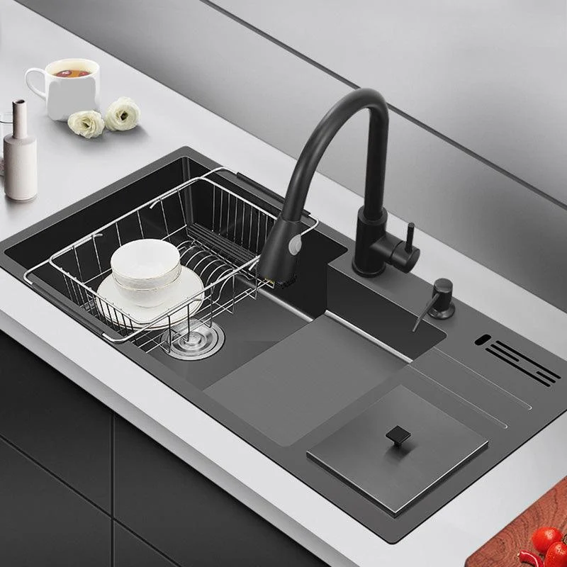 Black Stainless Steel Kitchen Sink 2 Holes Sink with Basket Strainer -Bathlova