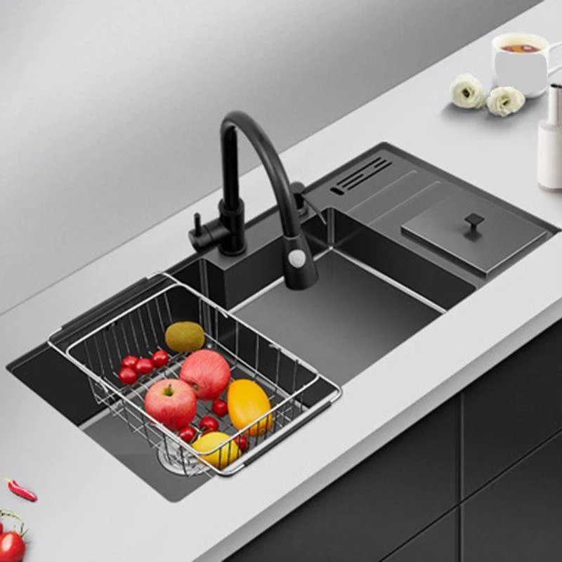 Black Stainless Steel Kitchen Sink 2 Holes Sink with Basket Strainer -Bathlova