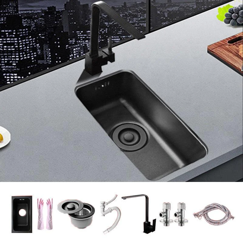 Black Stainless Steel Sink Single Bowl Undermount Sink with Basket Strainer -Bathlova