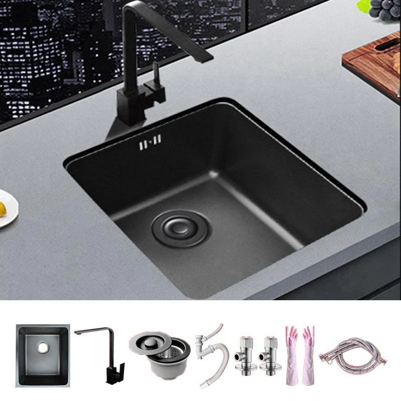 Black Stainless Steel Sink Single Bowl Undermount Sink with Basket Strainer -Bathlova