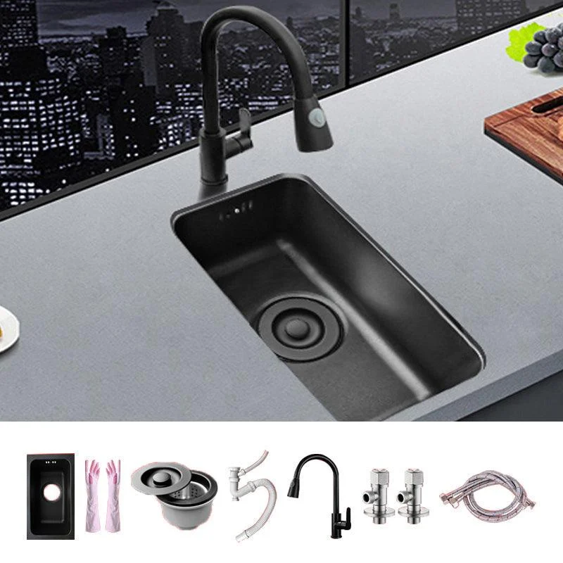 Black Stainless Steel Sink Single Bowl Undermount Sink with Basket Strainer -Bathlova