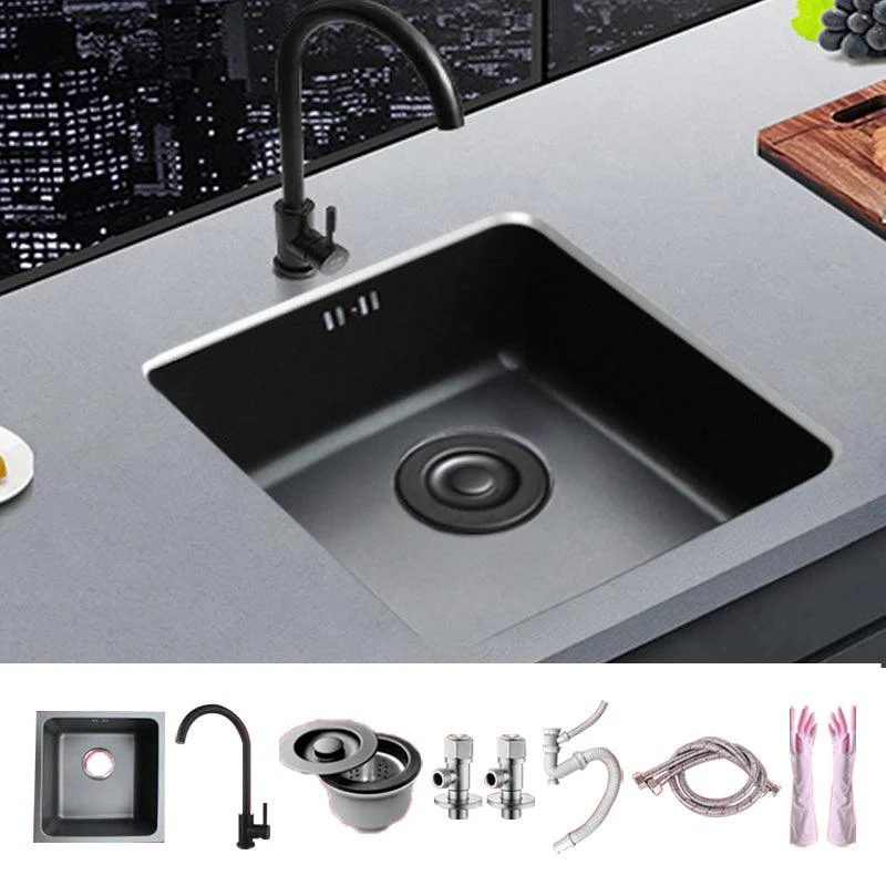 Black Stainless Steel Sink Single Bowl Undermount Sink with Basket Strainer -Bathlova