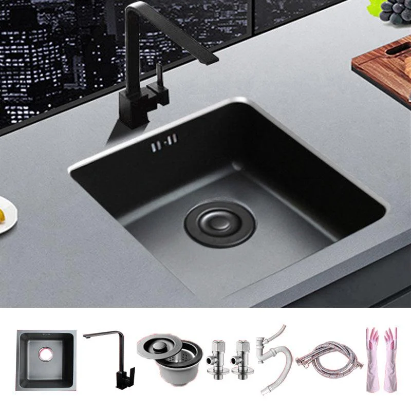 Black Stainless Steel Sink Single Bowl Undermount Sink with Basket Strainer -Bathlova