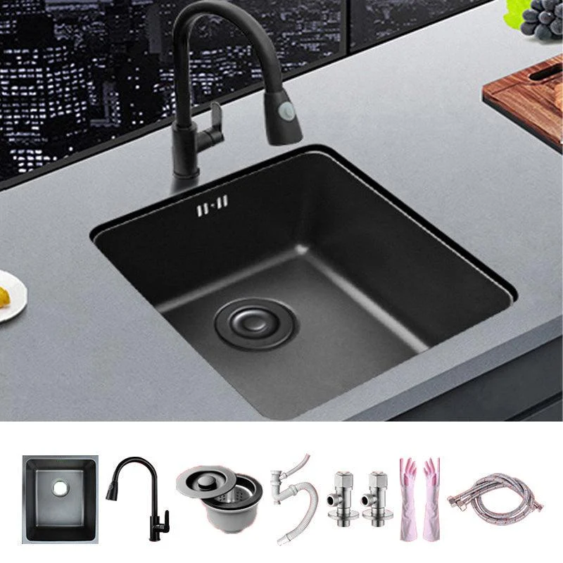 Black Stainless Steel Sink Single Bowl Undermount Sink with Basket Strainer -Bathlova