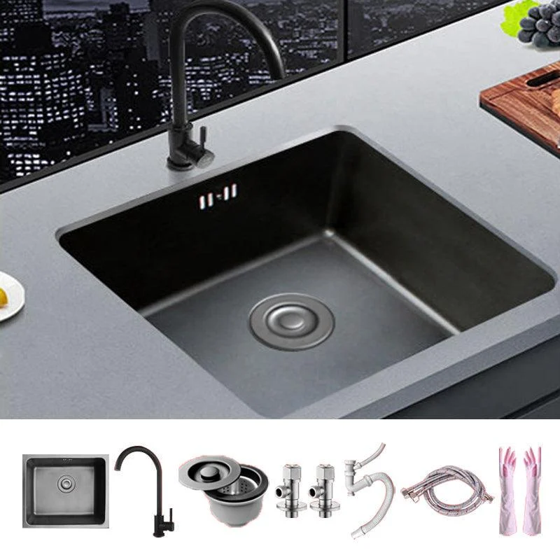 Black Stainless Steel Sink Single Bowl Undermount Sink with Basket Strainer -Bathlova