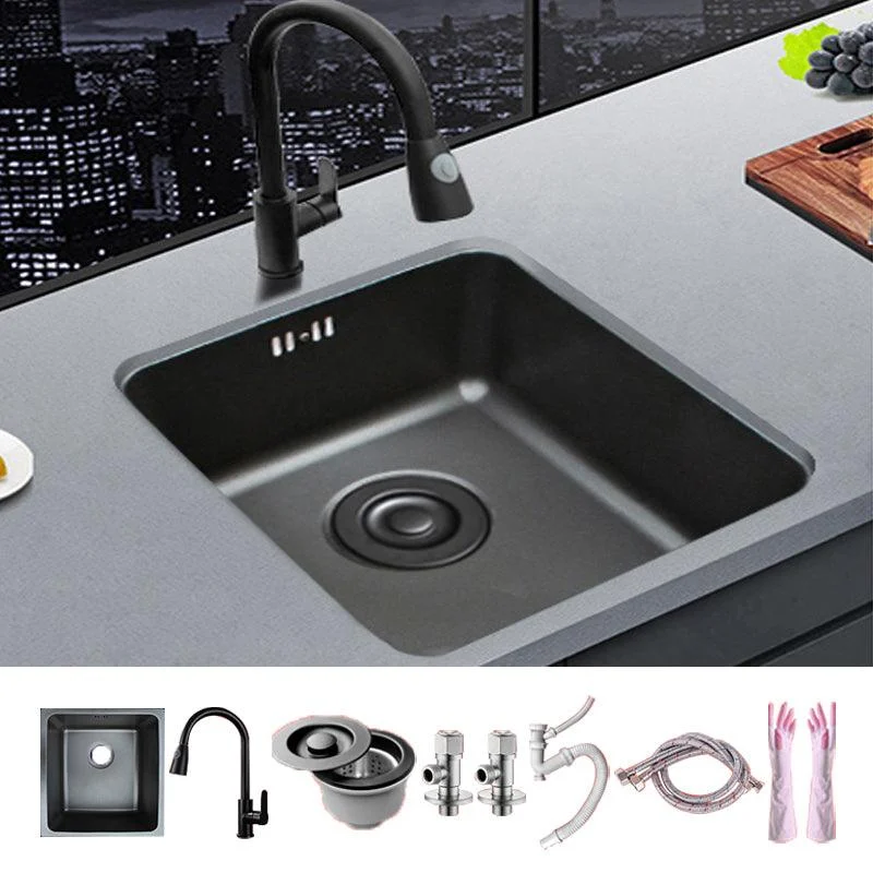 Black Stainless Steel Sink Single Bowl Undermount Sink with Basket Strainer -Bathlova