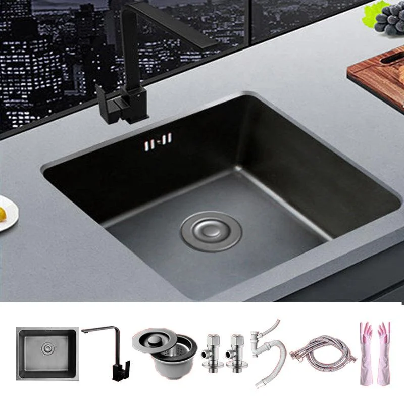 Black Stainless Steel Sink Single Bowl Undermount Sink with Basket Strainer -Bathlova