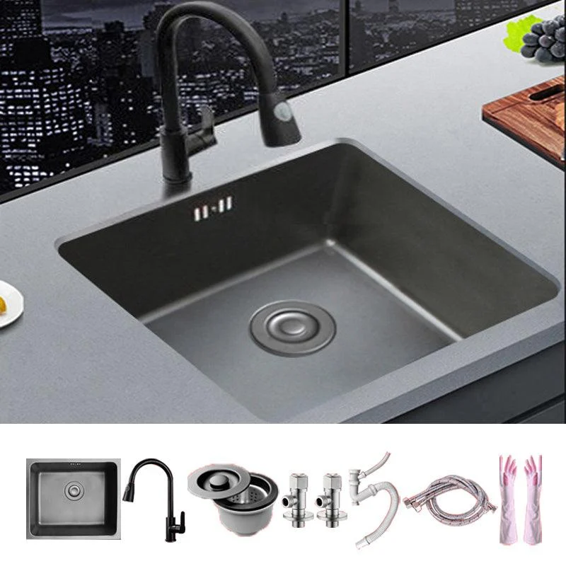 Black Stainless Steel Sink Single Bowl Undermount Sink with Basket Strainer -Bathlova