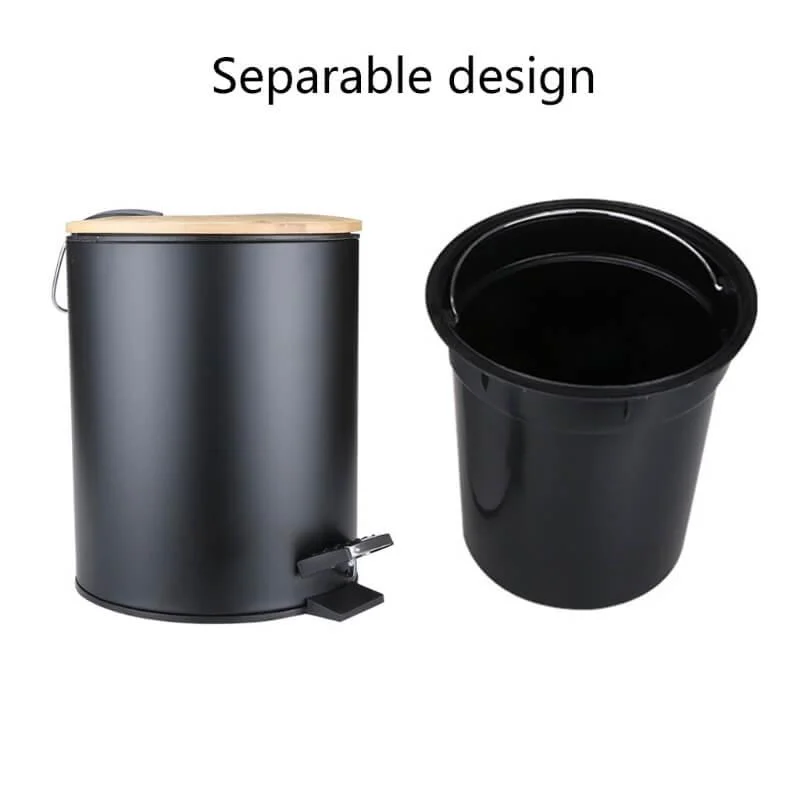 Black Step Trash Can with Bamboo Lid -Bathlova