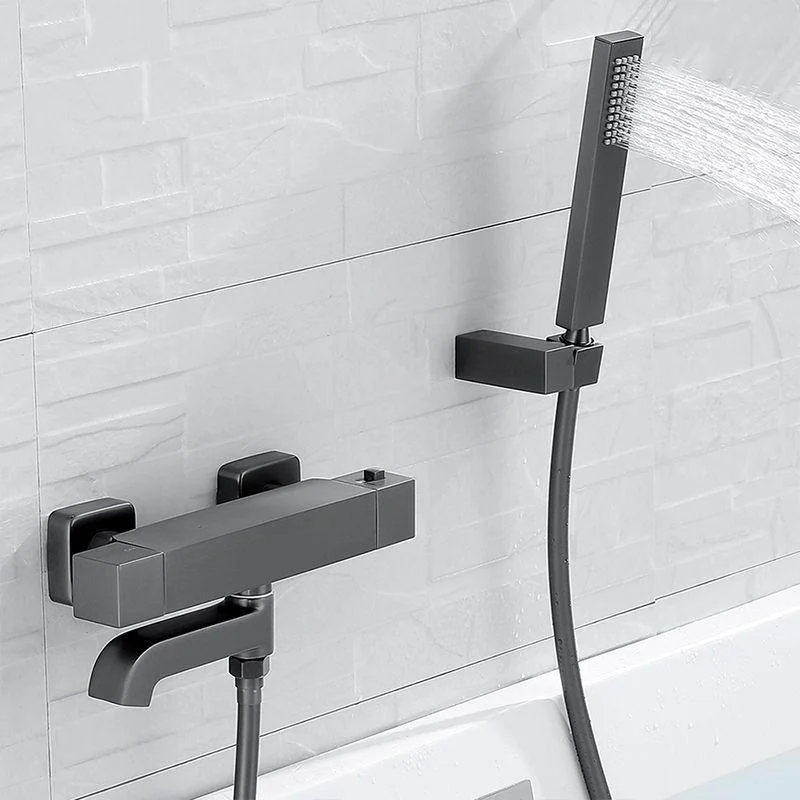 Black Tub Filler Wall-Mounted Brass Single Knob Handle Swivel Tub Filler with Handshower -Bathlova