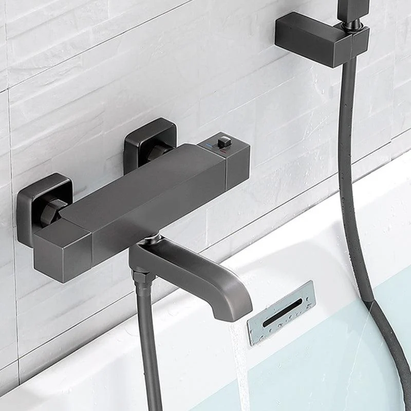 Black Tub Filler Wall-Mounted Brass Single Knob Handle Swivel Tub Filler with Handshower -Bathlova