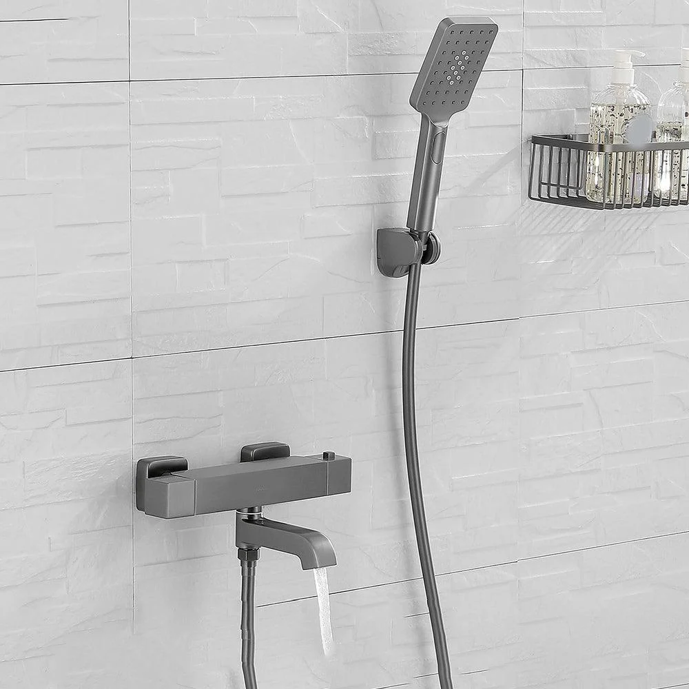 Black Tub Filler Wall-Mounted Brass Single Knob Handle Swivel Tub Filler with Handshower -Bathlova