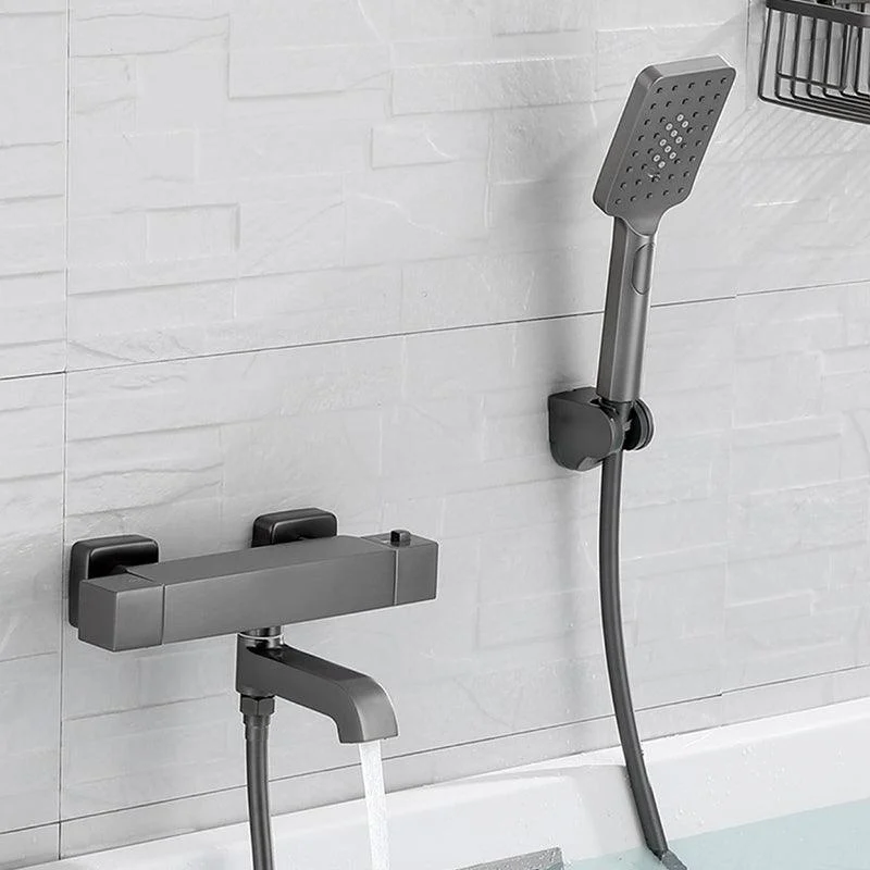 Black Tub Filler Wall-Mounted Brass Single Knob Handle Swivel Tub Filler with Handshower -Bathlova