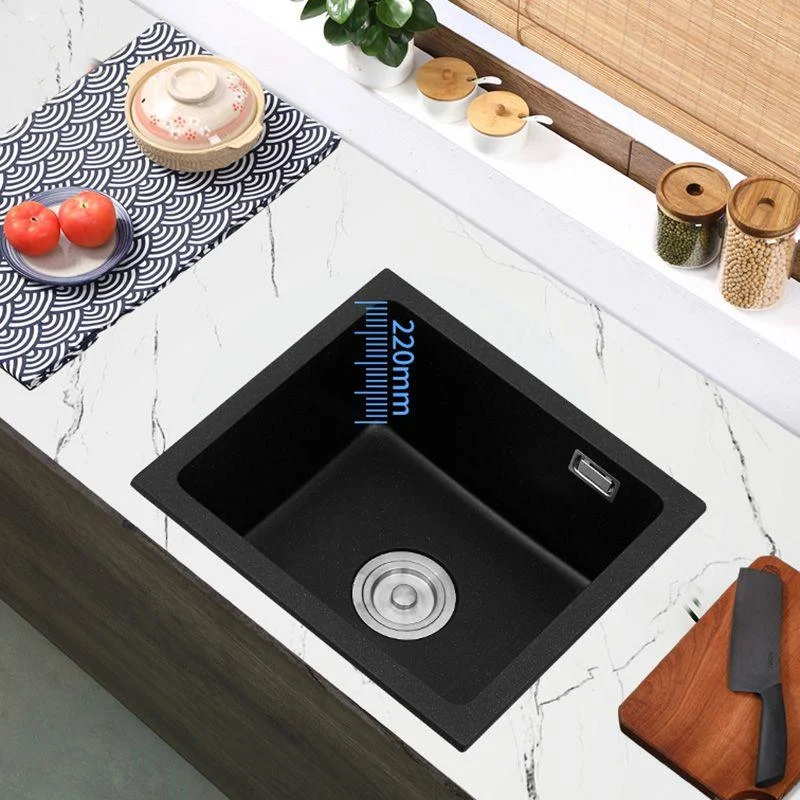 Black Undermount Kitchen Sink Single Bowl Quartz Sink with Drain Strainer -Bathlova