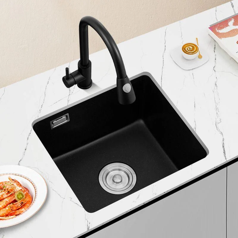 Black Undermount Kitchen Sink Single Bowl Quartz Sink with Drain Strainer -Bathlova