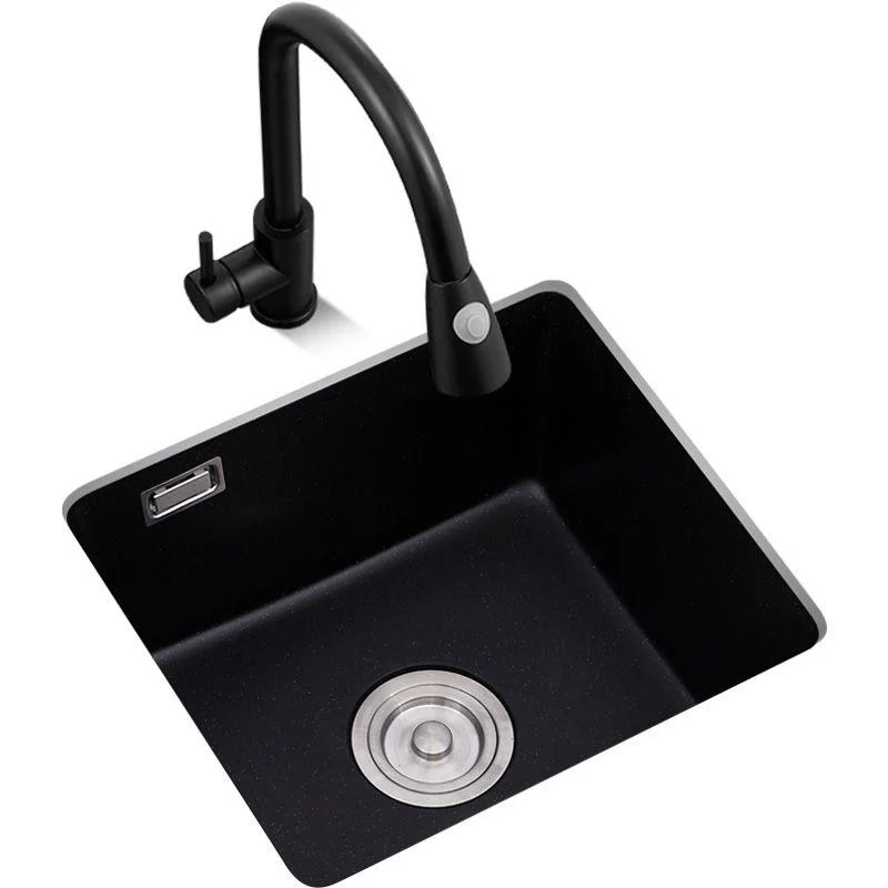 Black Undermount Kitchen Sink Single Bowl Quartz Sink with Drain Strainer -Bathlova