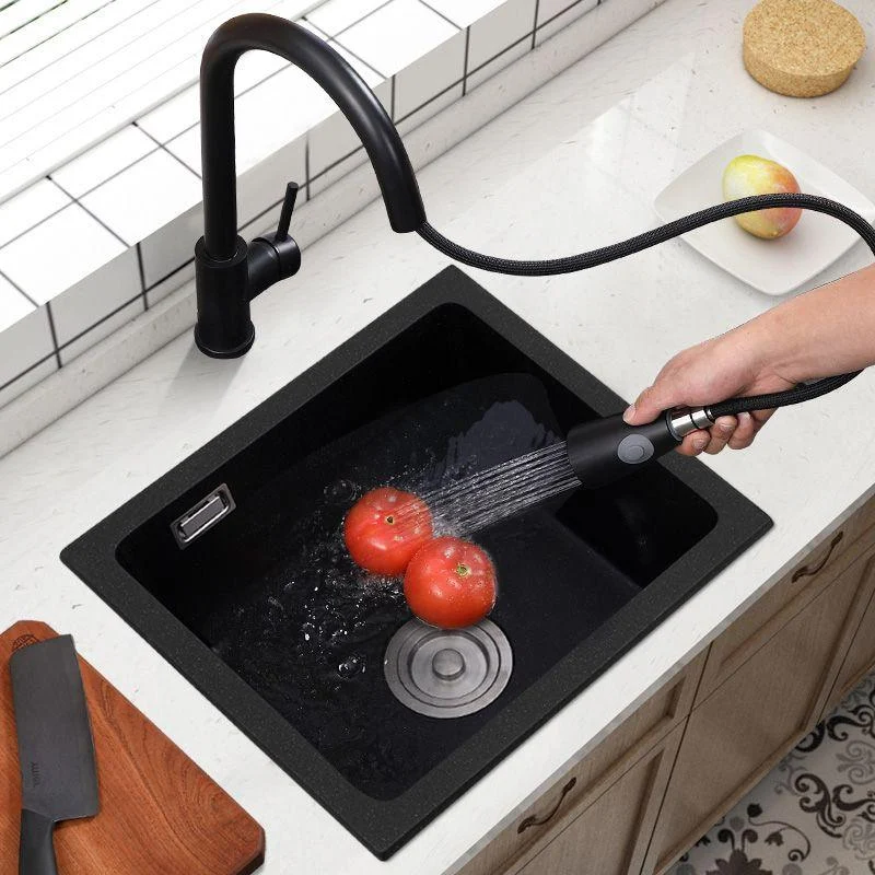 Black Undermount Kitchen Sink Single Bowl Quartz Sink with Drain Strainer -Bathlova