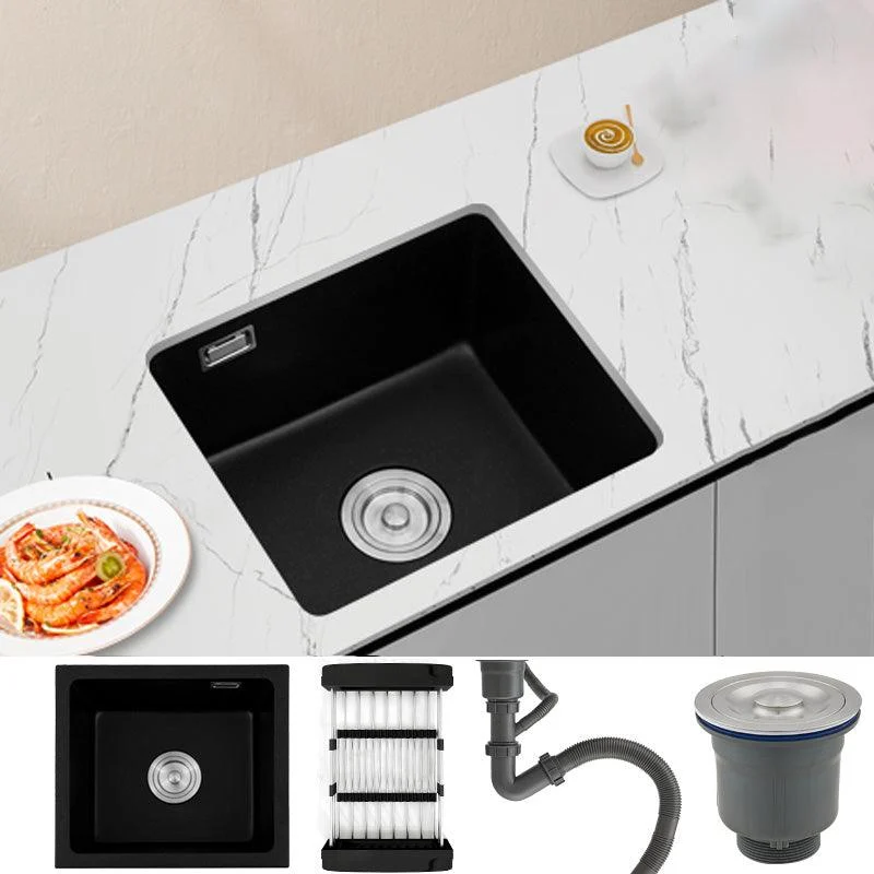 Black Undermount Kitchen Sink Single Bowl Quartz Sink with Drain Strainer -Bathlova