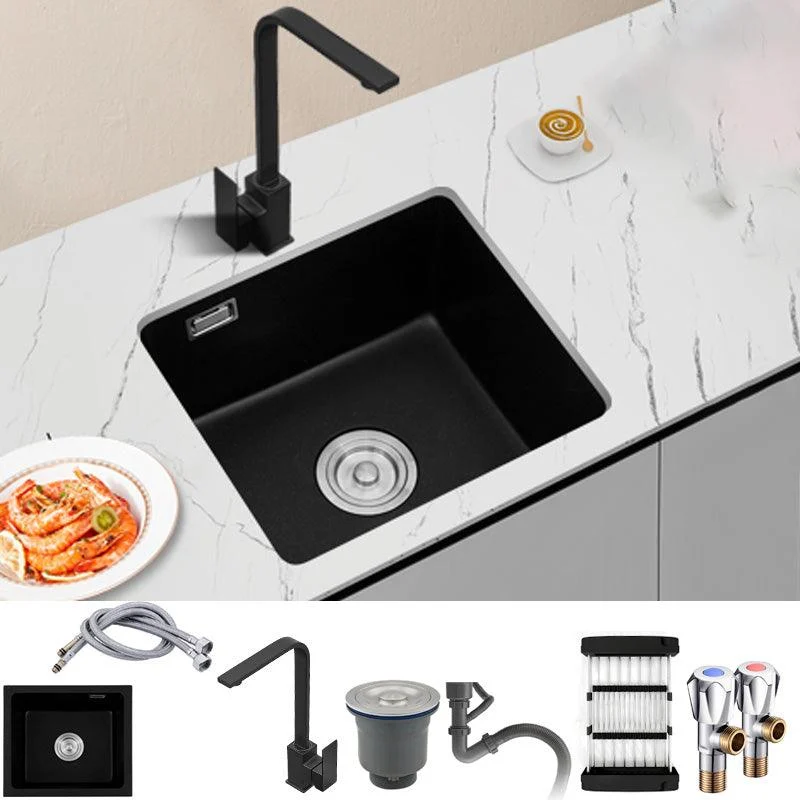 Black Undermount Kitchen Sink Single Bowl Quartz Sink with Drain Strainer -Bathlova