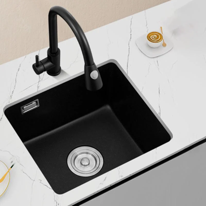 Black Undermount Kitchen Sink Single Bowl Quartz Sink with Drain Strainer -Bathlova