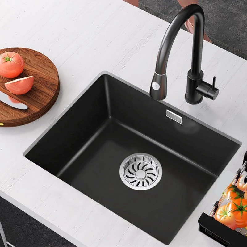 Black Undermount Kitchen Sink Single Bowl Quartz Sink with Drain Strainer -Bathlova