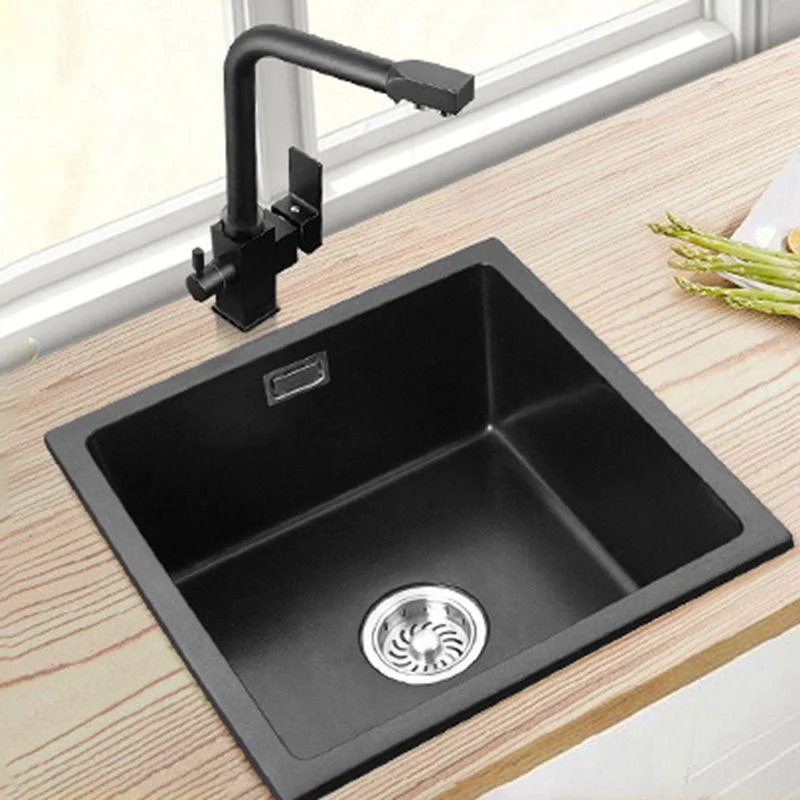 Black Undermount Kitchen Sink Single Bowl Quartz Sink with Tap -Bathlova