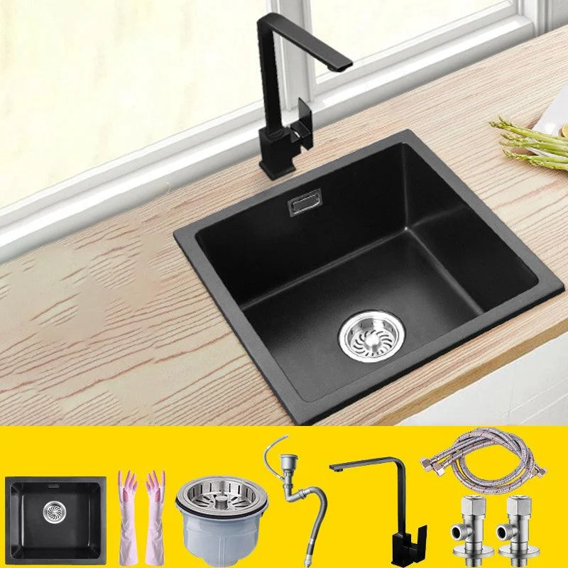 Black Undermount Kitchen Sink Single Bowl Quartz Sink with Tap -Bathlova